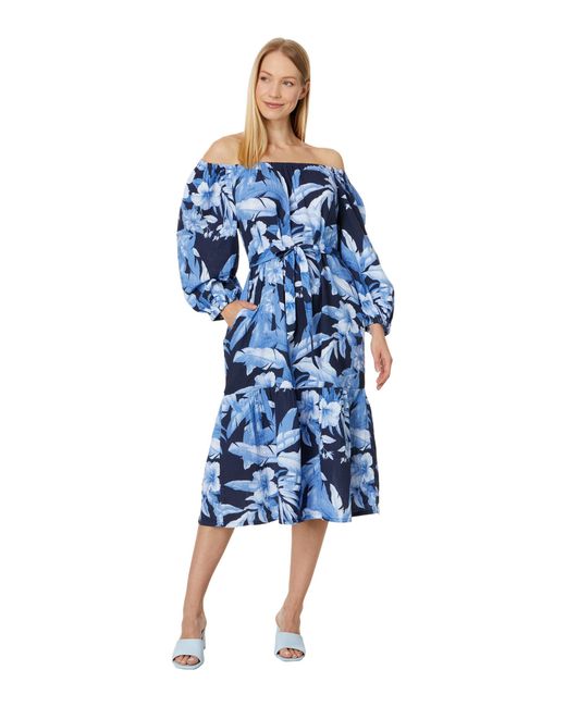 Tommy Bahama Blue Daybreak Hibiscus Ots Dress
