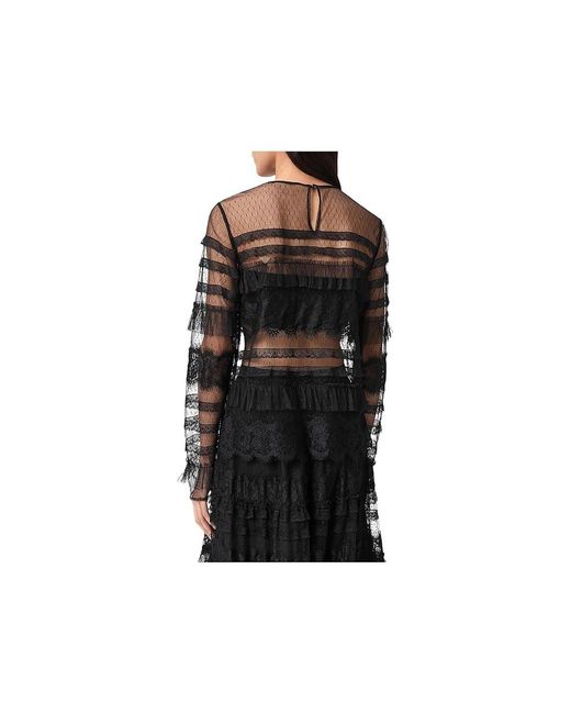 AllSaints Black Arlea Tulle Top Clothing Uk 16 (Us 12) Polyester