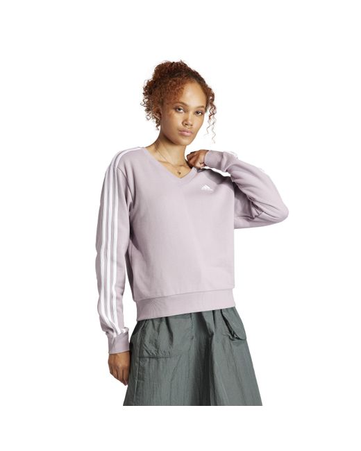 Adidas Purple Essentials 3-stripes V-neck Sweatshirt