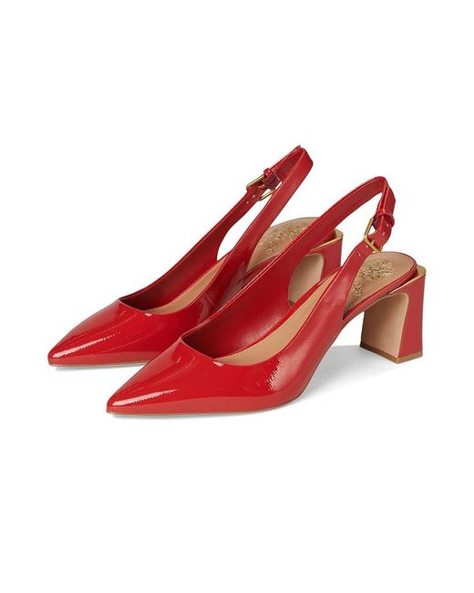 Vince Camuto Red Hamden Buckle Slingback Pumps High Heels, Leather/Rubber