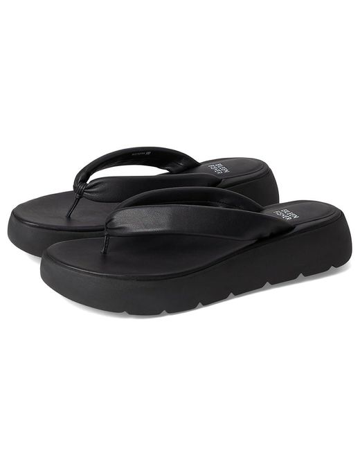 Eileen Fisher Black Jelly Thong Wedge Shoes, Leather