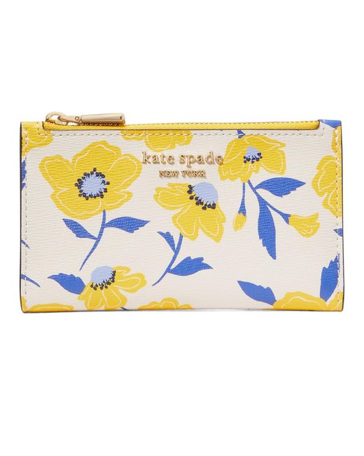 Kate Spade Metallic Morgan Sunshine Floral Printed Pvc Small Slim Bifold Wallet
