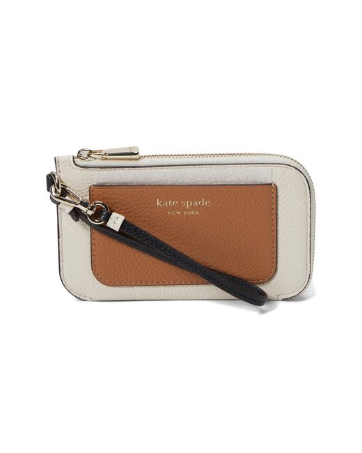 Kate Spade White Ava Colorblocked Pebbled Leather Coin Card Case Wristlet