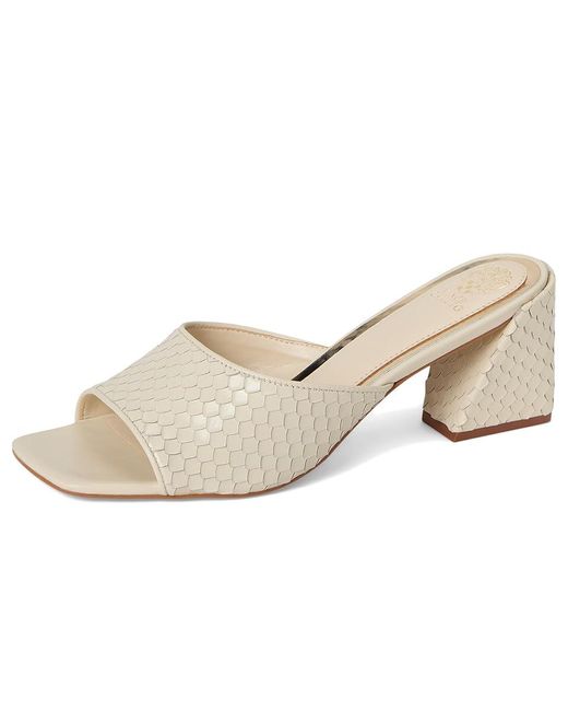 Vince Camuto White Sachaa Block Heel Mule Sandal Sandals, Leather/Rubber