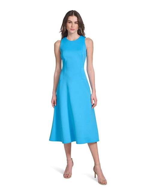Calvin Klein Blue Sleeveless Scuba Fit And Flare Dress