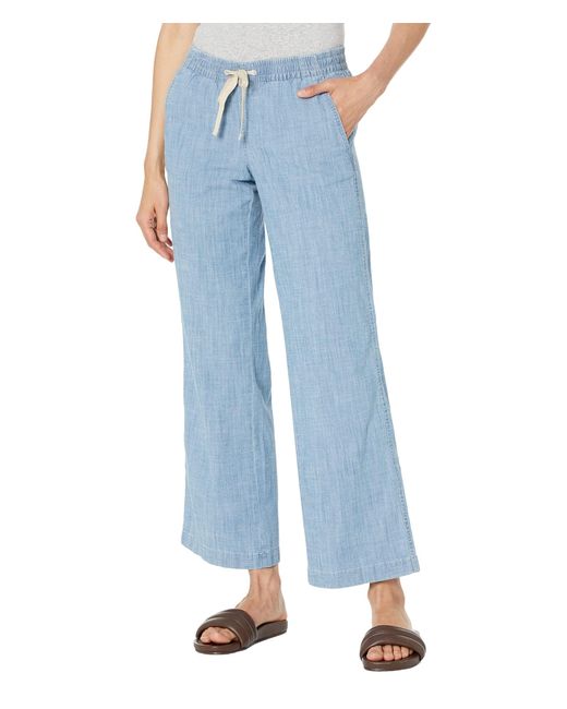 L.L. Bean Cotton Lakewashed Pull-on Chambray Wide Leg Pants in White | Lyst