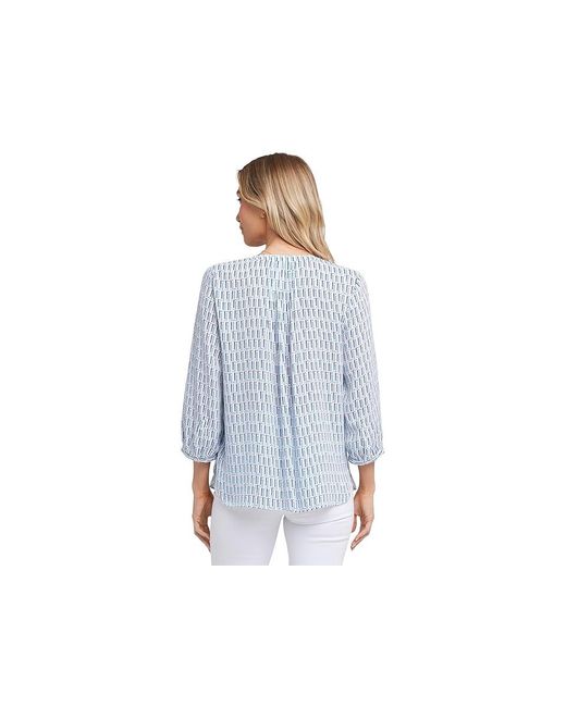 NYDJ Blue Pintuck Blouse Clothing Sm (Us 4-6) Polyester