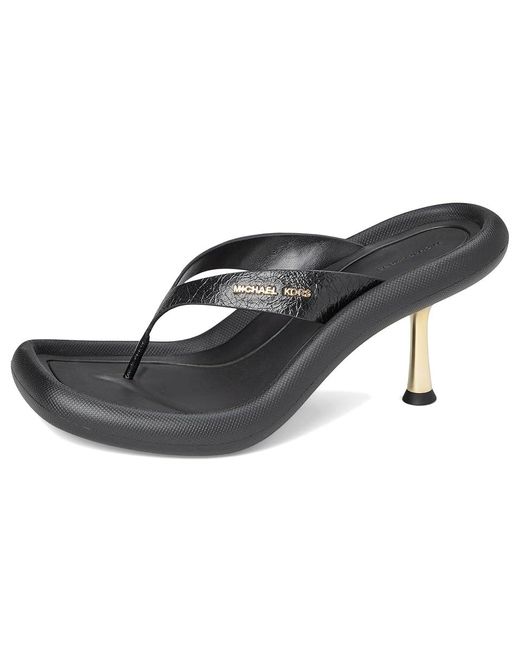 MICHAEL Michael Kors Black Splash Heeled Sandal Wedge Shoes, Leather