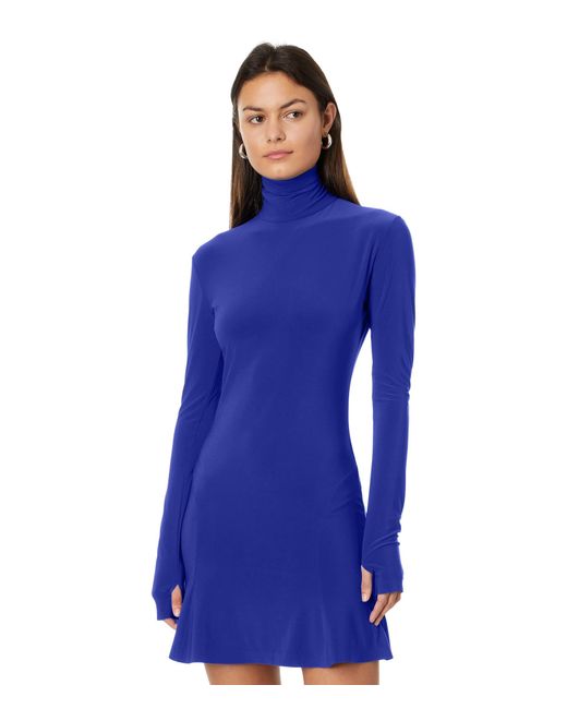 Norma Kamali Blue Long Sleeve Turtle Fishtail Mini Dress