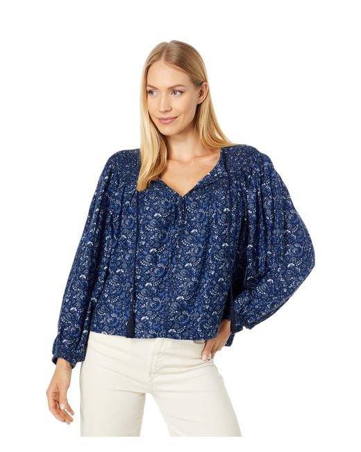 Lucky Brand Cotton Printed Smocked Peasant Blouse in Purple Lyst