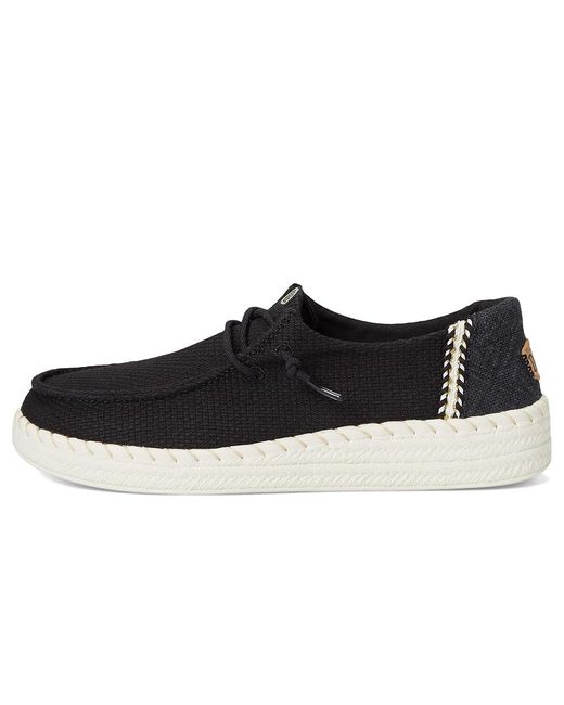 HeyDude Black Wendy Espadrille Woven Flat Shoes, Cotton
