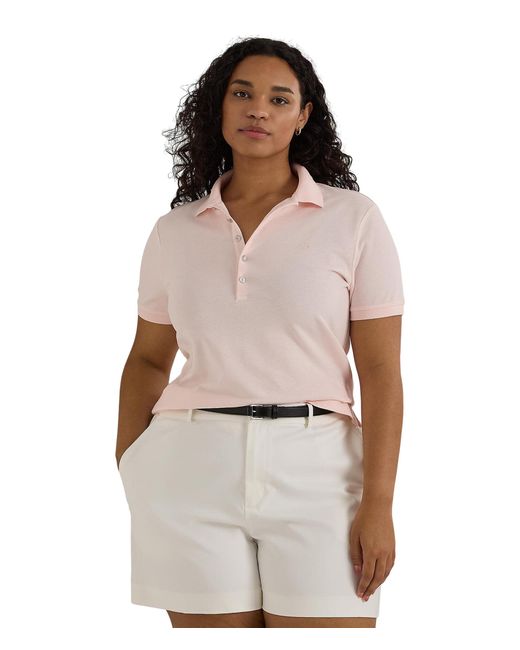 Lauren by Ralph Lauren Pink Plus-size Stretch Pique Polo Shirt