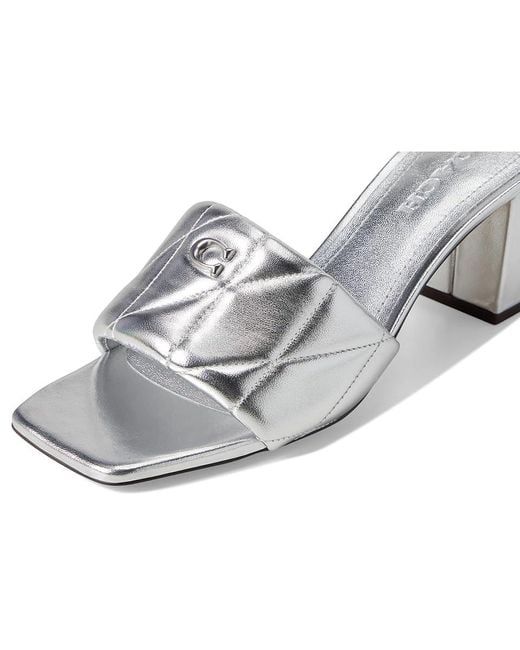 COACH Gray Holly Block Heel Sandals With Quilting Dress Sandals, Leather