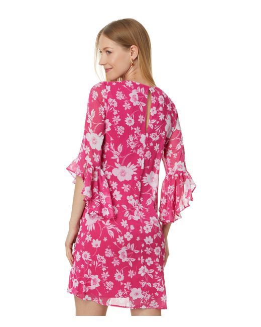 Calvin Klein Pink Short Chiffon Dress With Bell Sleeves