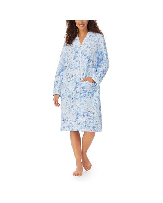 Eileen West Cotton Long Sleeve Quilted Zip Robe in Blue Lyst