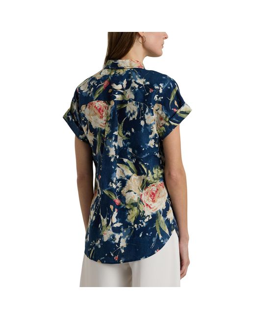 Lauren by Ralph Lauren Blue Relaxed Fit Floral Short-sleeve Shirt