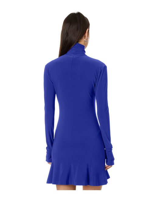 Norma Kamali Blue Long Sleeve Turtle Fishtail Mini Dress