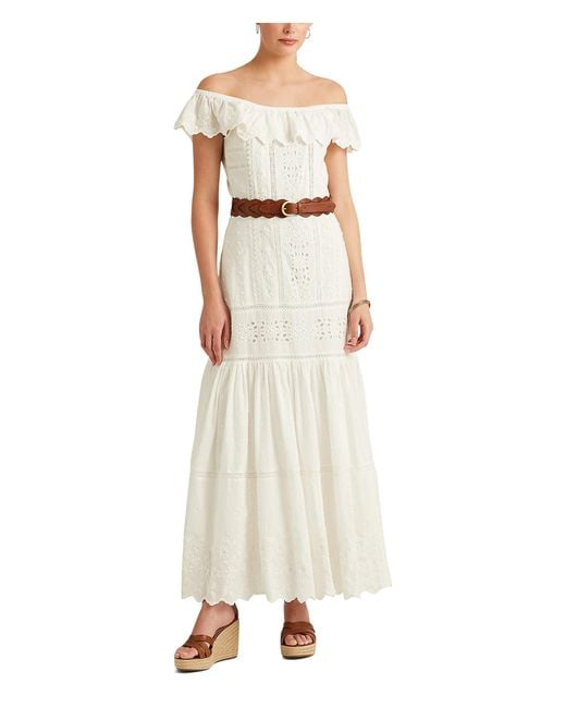 Lauren by Ralph Lauren White Eyelet Off-the-shoulder Cotton Dress