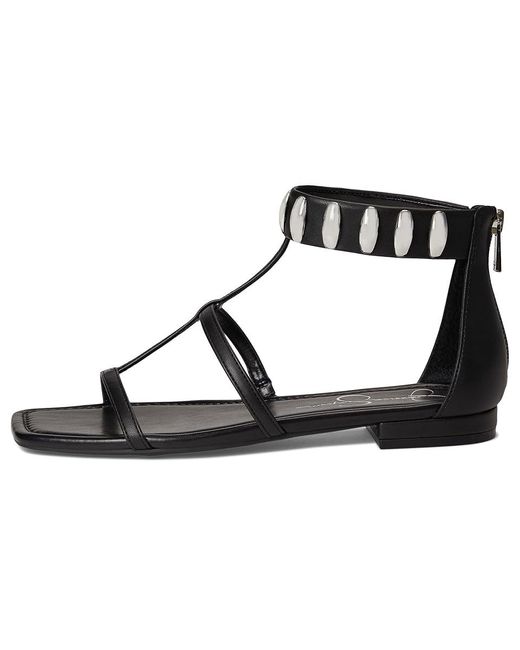 Jessica Simpson Black Elusta Studded T-Strap Sandals Sandals, Rubber/Synthetic
