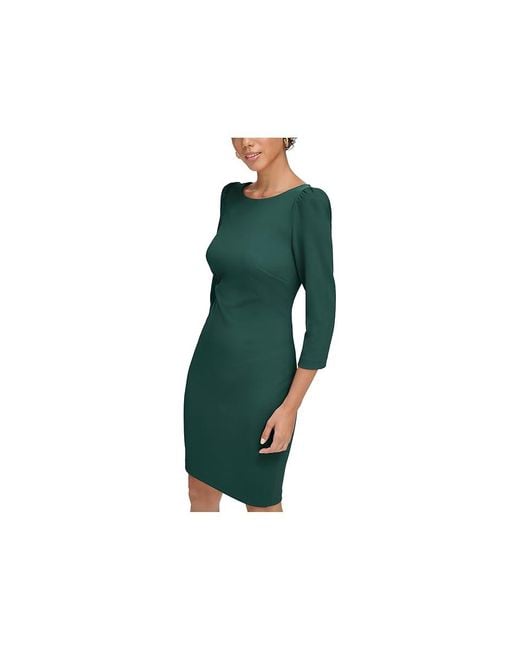 Calvin Klein Green 3/4 Sleeve Round Neck Sheath Dress, Polyester/Spandex