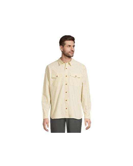 L.L. Bean White Riverton Ripstop Shirt Long Sleeve Traditional Fit Clothing, Chambray/Cotton/Spandex for men