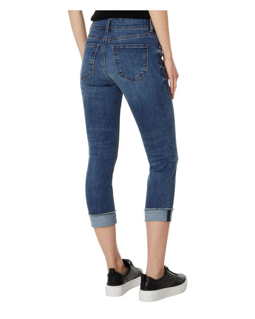 Kut From The Kloth Blue Amy Crop Straight - Waistband Double Button Roll-up In Showcase