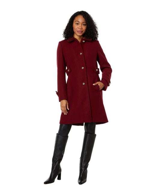 Kate Spade Red Single-breasted Wool Coat With Sherpa Collar