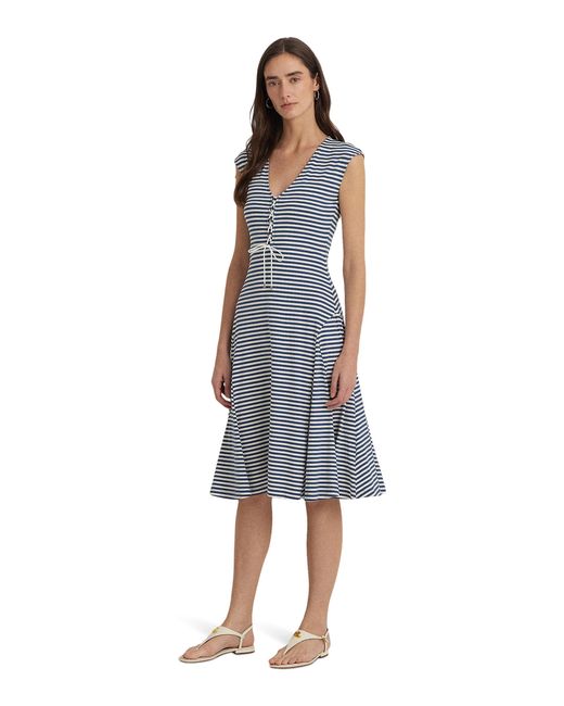 Lauren by Ralph Lauren Blue Striped Cotton-blend-jersey Dress