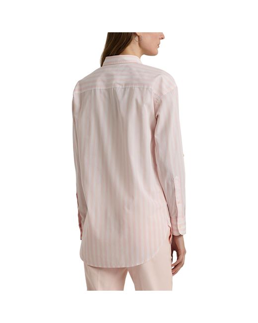 Lauren by Ralph Lauren Oversize Striped Cotton Broadcloth Shirt in Pink ...