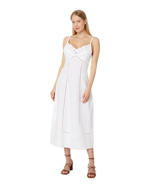 Madewell White Sweetheart Midi Dress In Linen-cotton Blend