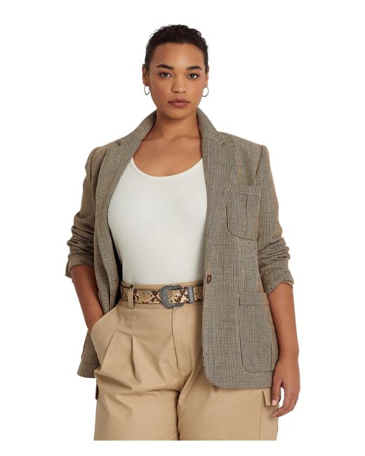 Lauren by Ralph Lauren Plus Size Cotton Linen Twill Blazer in Brown | Lyst