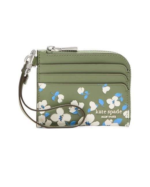 Kate Spade Green Devin Painterly Bouquet Card Case Wristlet Wallet Handbags, Leather