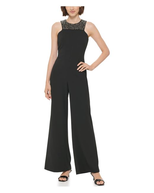 Calvin Klein Synthetic Jumpsuit With Beaded Neck Detail in Black Lyst
