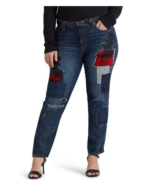 Lauren by Ralph Lauren Plus Size Patchwork Relaxed Tapered Ankle Jeans In Bianca Wash in Blue Lyst