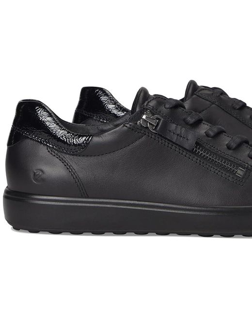 Ecco Black Soft 7 Side Zip Lace Sneakers Shoes, Leather