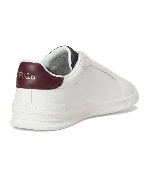 Polo Ralph Lauren White Heritage Court Ii Nappa Leather Sneakers Shoes Off- /Wine 12 D for men