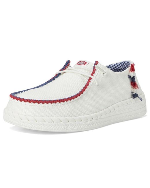 HeyDude White Wendy Espadrille Americana Flat Shoes, Cotton