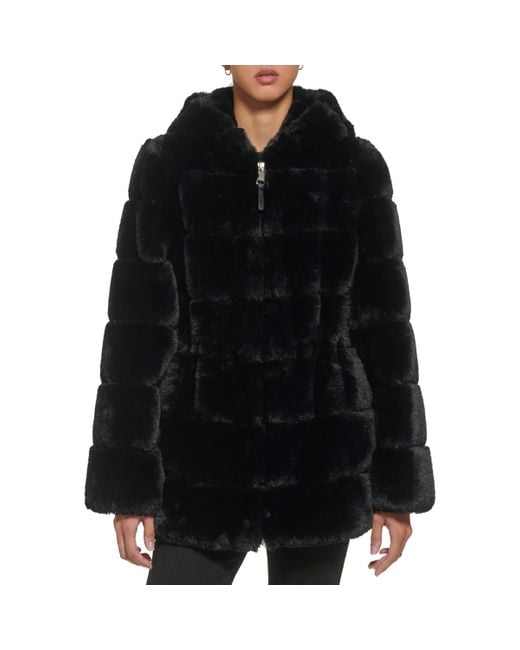 DKNY Zip Front Faux Fur Jacket in Black Lyst