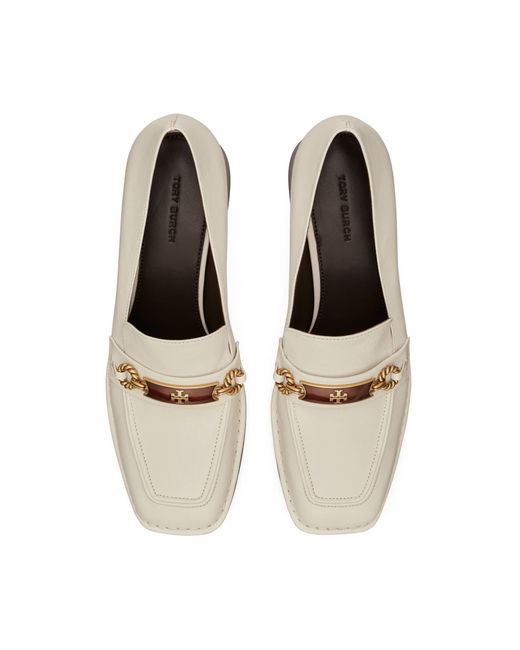 Tory Burch Leather Perrine Heel Loafer in White Womens Shoes Flats and flat shoes Loafers and moccasins 