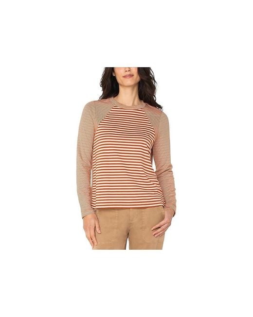 Liverpool Los Angeles Black Long Sleeve Crew Neck Knit Top With Seaming Clothing, Polyester/Rayon