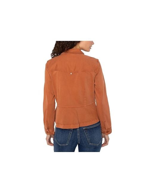 Liverpool Los Angeles Blue Soft Touch Twill Peplum Hem Trucker Jacket Jacket, Cotton/Rayon/Spandex