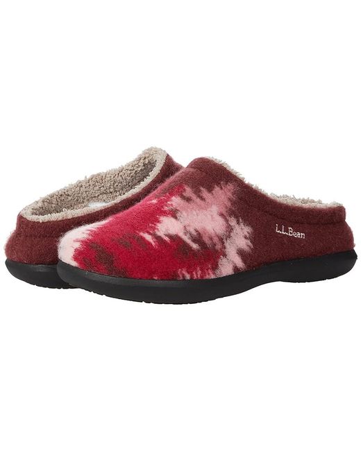 L.L. Bean Red Daybreak Scuff Motif 2 Slippers 10 B