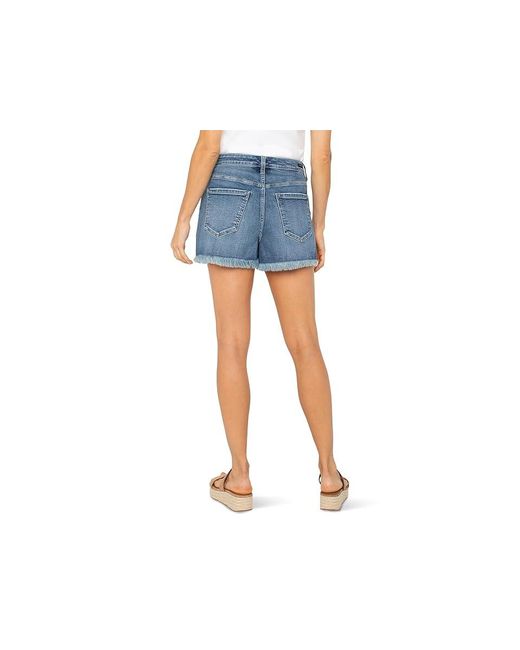 Liverpool Los Angeles Blue Christine High Rise A-Line Short With Exposed Button Fray Hem Shorts, Cotton/Denim/Polyester