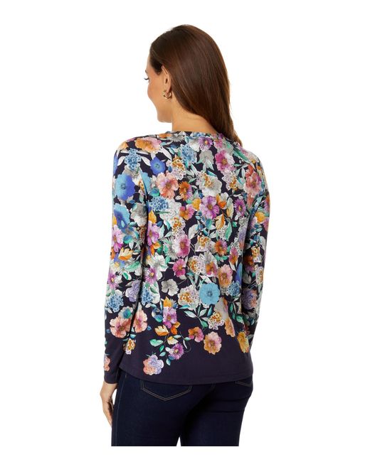 Johnny Was Fall Dance Favorite Long Sleeve Crew Neck Swing Tee in Blue