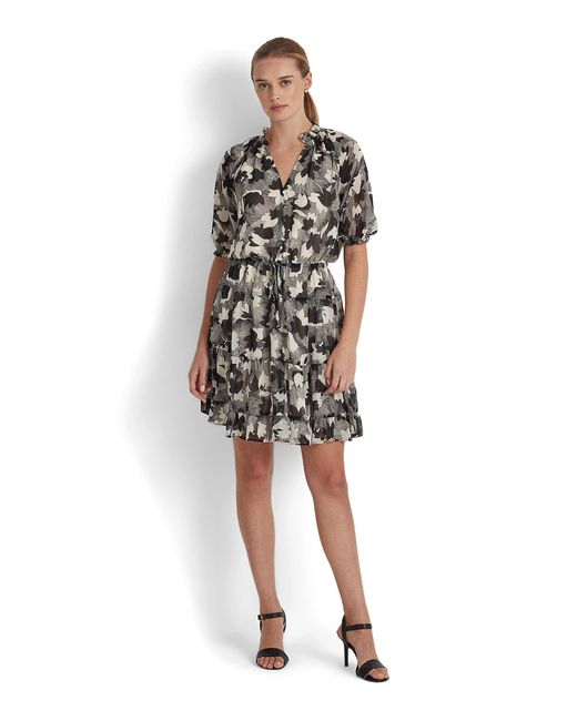 Lauren by Ralph Lauren Synthetic Floral Crinkle Georgette Dress | Lyst