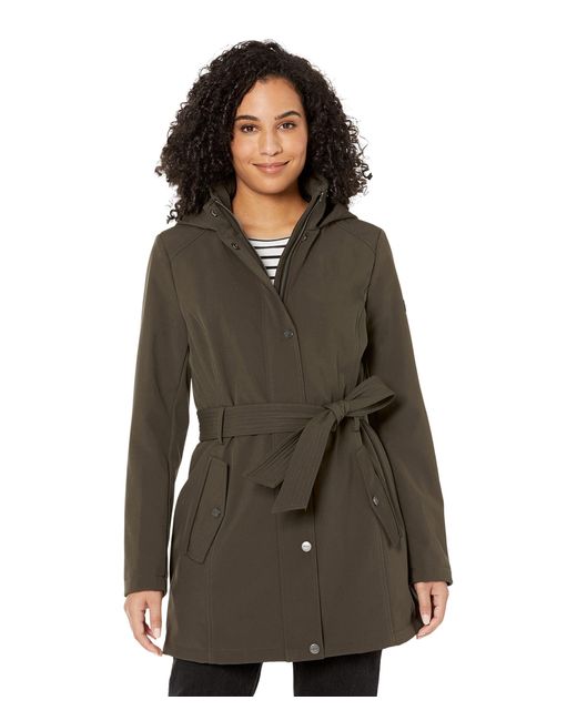 DKNY Synthetic Belted Softshell Jacket in Green | Lyst