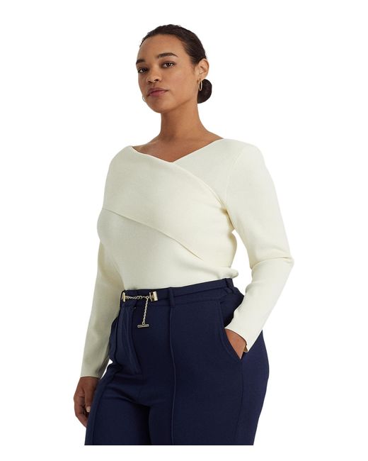Lauren by Ralph Lauren White Plus Size Asymmetrical Long Sleeve Sweater