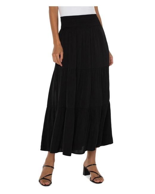 Liverpool Los Angeles Tiered Woven Sateen Maxi Skirt With Smocked Waist