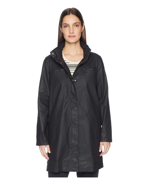 Eileen Fisher Waxed Organic Cotton Stretch Twill Hidden Hood A-line Jacket (black) Women's Coat