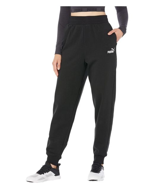 PUMA Essentials+ Embroidery Fleece High-waist Pants in Black | Lyst
